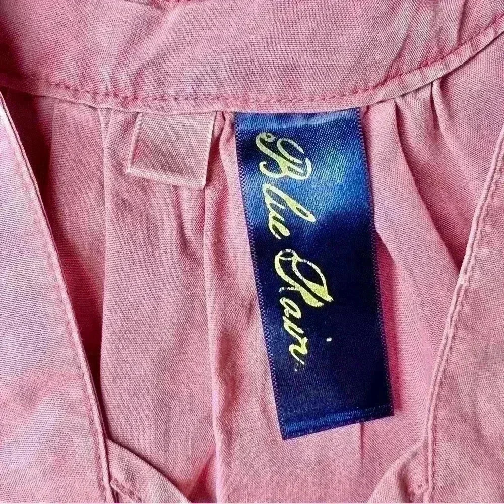 Blue Rain Pink Peplum Bell Sleeve Blouse with Crisscross Neckline Size Small - Picture 12 of 14